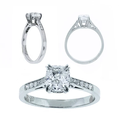 Cushion cut diamond cathedral solitaire