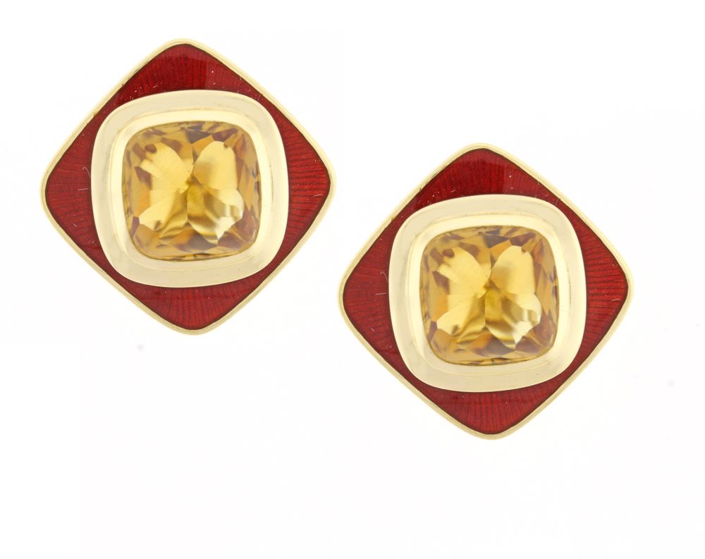 Leo De Vroomen Earrings Citrine and Enamel