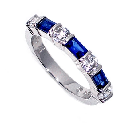 Baguette sapphire and diamond ring