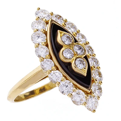 Van Cleef & Arpels Onyx Diamond Navette Shaped Ring