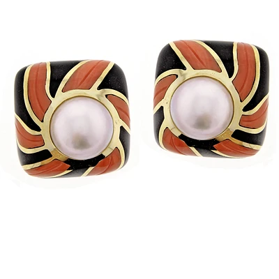 Tiffany & Co. Earrings  Coral Onyx Pearl Gold