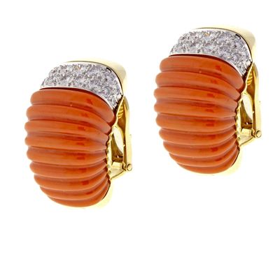 David Webb Earrings Coral and Diamond