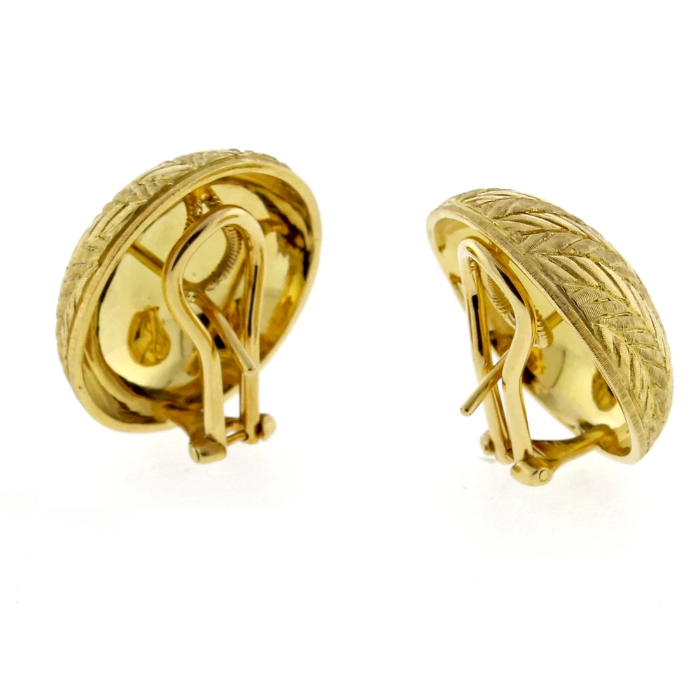 Large Buccellati Gold Herringbone Button Earrings