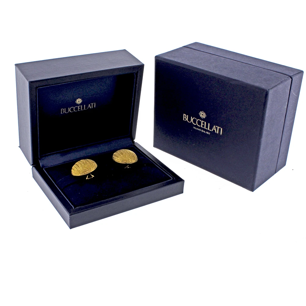 Large Buccellati Gold Herringbone Button Earrings