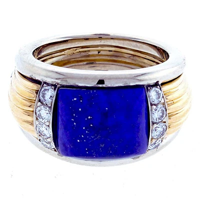 Van Cleef & Arpels Lapis and Diamond White and Yellow Gold Ring