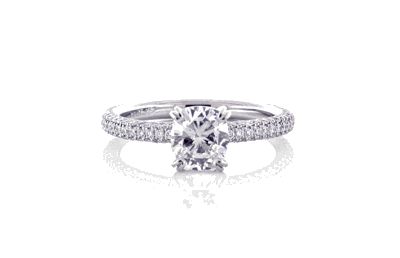 Three Row Micro-Pavé  Cushion Cut Diamond Ring