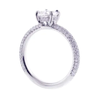 Three Row Micro-Pavé  Cushion Cut Diamond Ring