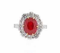 Oval Burma Ruby Cluster Ring