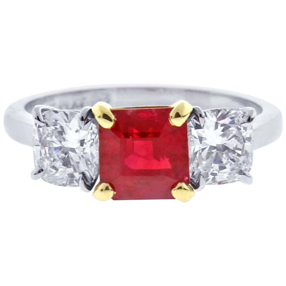 A.G.L. Burma Ruby and Diamond Thee-Stone Ring, by Pampillonia