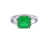 A.G.L. Certified Emerald and Diamond Three-Stone Ring by Pampillonia