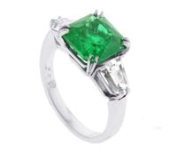 A.G.L. Certified Emerald and Diamond Three-Stone Ring by Pampillonia