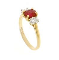 Burma Non Heated Ruby and Diamond Three-Stone Ring