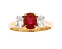 Burma Non Heated Ruby and Diamond Three-Stone Ring