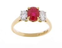 Burma Non Heated Ruby and Diamond Three-Stone Ring