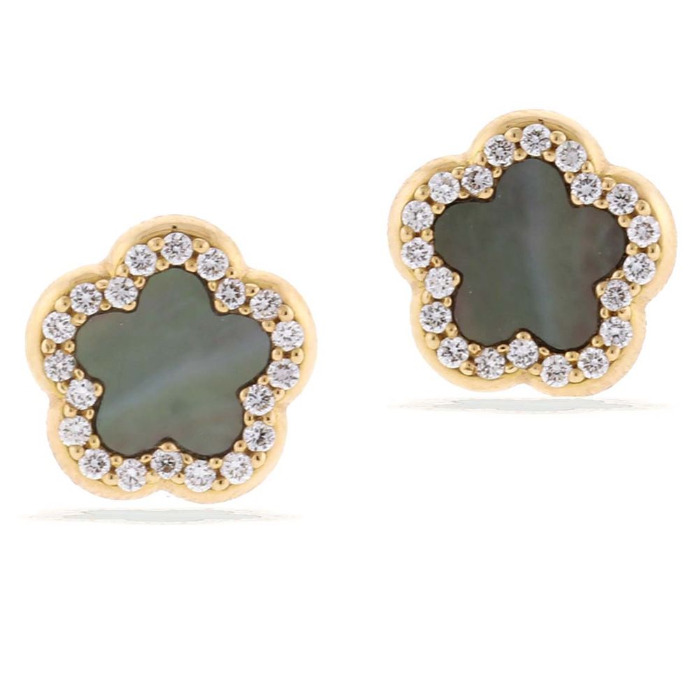 Mini Trifoglio  Black Mother of Pearl Diamonds Earrings