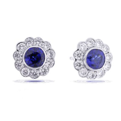 Sapphire and Diamond Cluster Earrings