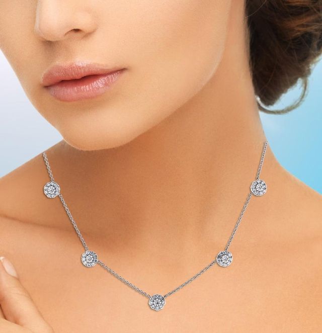 Diamond Clover 5 Station Drop Necklace, Pampillonia Jewelers