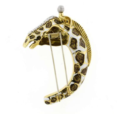 David Webb Kingdom Giraffe Diamond Enamel Brooch