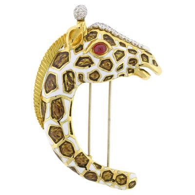 David Webb Kingdom Giraffe Diamond Enamel Brooch