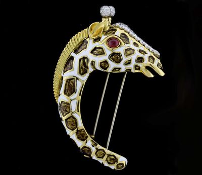 David Webb Kingdom Giraffe Diamond Enamel Brooch