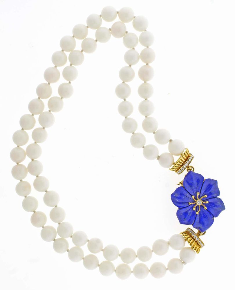 Trio Lapis and White Coral Necklace