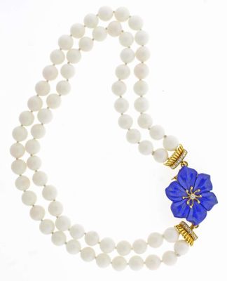 Trio Lapis and White Coral Necklace