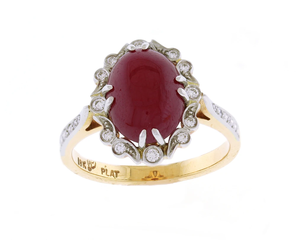 Cabochon Ruby and Diamond Ring