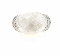 David Webb Carved Rock Crystal and Diamond Ring