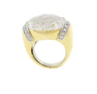 David Webb Carved Rock Crystal and Diamond Ring