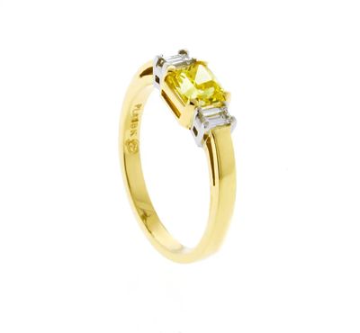 .74 Carat Vivid Yellow Internally Flawless Diamond Three-Stone Ring