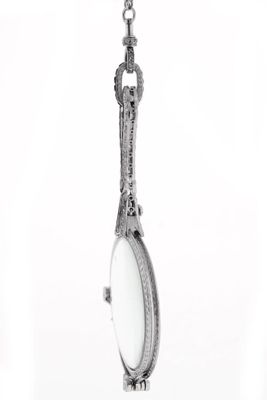 Art Deco Diamond and Spinel Lorgnette with Pearl and Platinum Chain