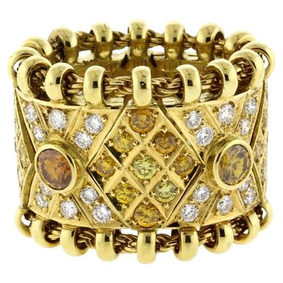 Elizabeth Gage Agincourt White and Yellow Diamond Flexible Ring