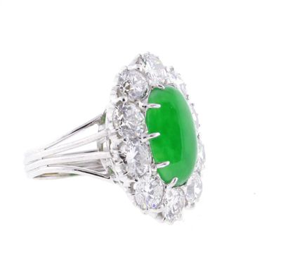 Fei Cui Jadeite Jade and Diamond Ring