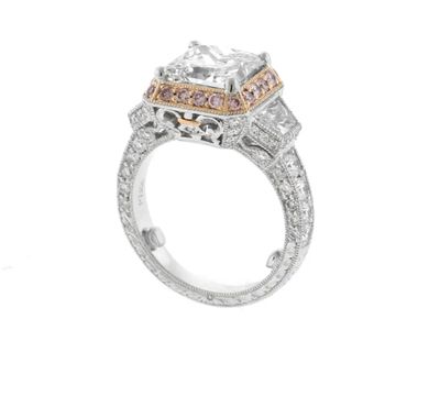 Jack Kelége Heritage 3 Carat Princess Cut and Pink Diamond Engagement Ring