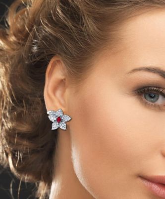 Ruby and Diamond Flower Earrings