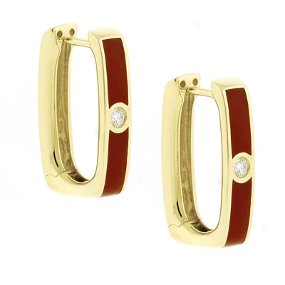 Italian Red Enamel Diamond Long Cuff Earrings