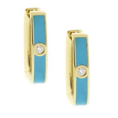 Italian Turquoise Enamel Diamond Long Cuff Earrings