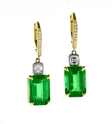 Emerald and Diamond A.G.L Certified Drop Earrings