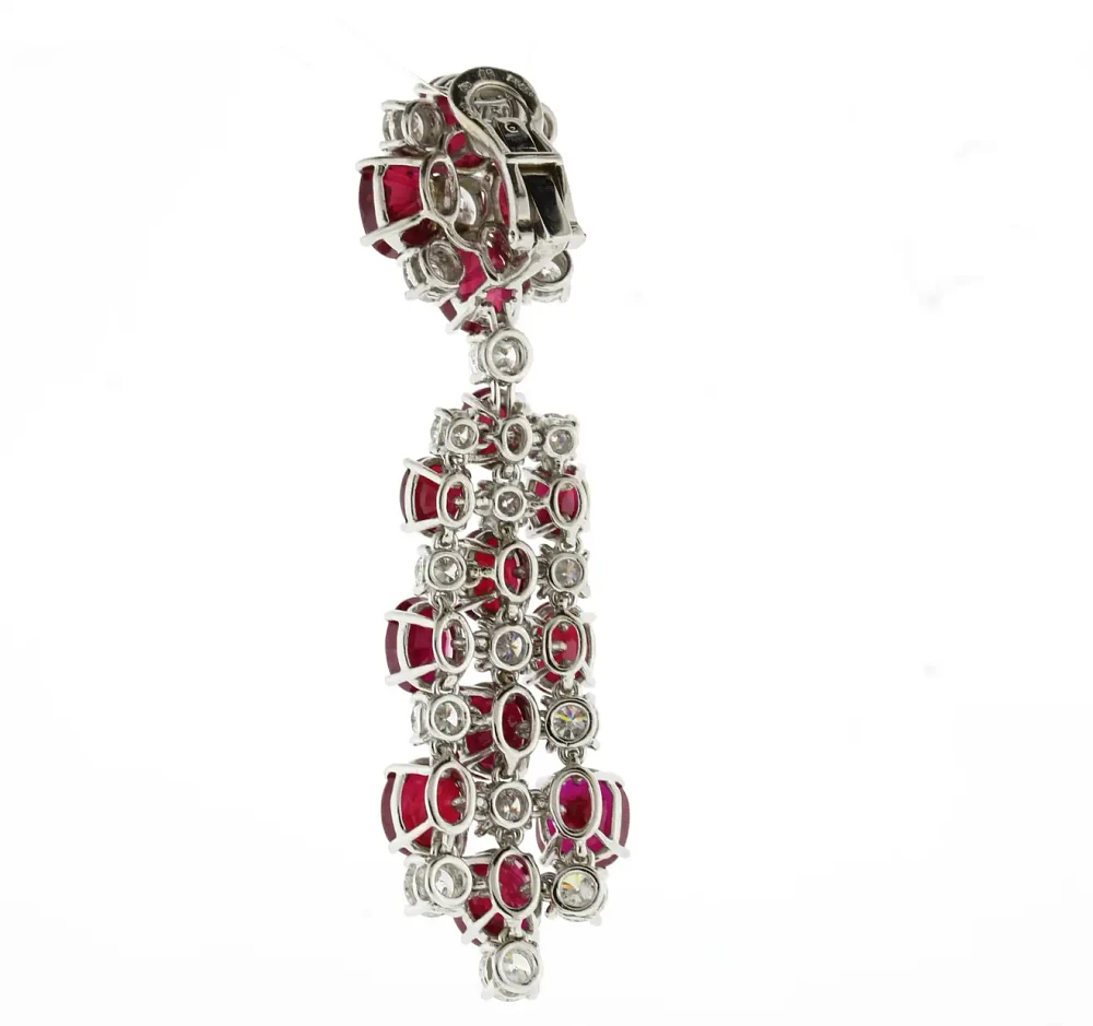 Burma Ruby and Diamond Chandelier Drop Earrings