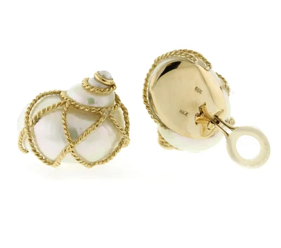 MAZ Shell Earrings with Gold Rope