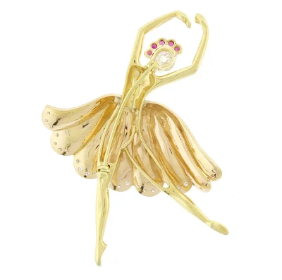 Diamond and Ruby Ballerina Brooch by Pampillonia Jewelers