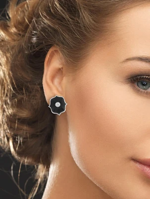 Bayco Ceramic Mini Lotus Diamond Earrings