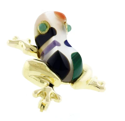 Asch Grossbardt 14kt Yellow Gold Frog Brooch with Gemstones