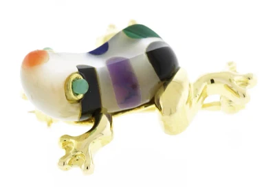 Asch Grossbardt 14kt Yellow Gold Frog Brooch with Gemstones