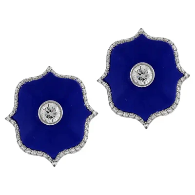 Bayco Blue Ceramic Lotus Diamond Earrings