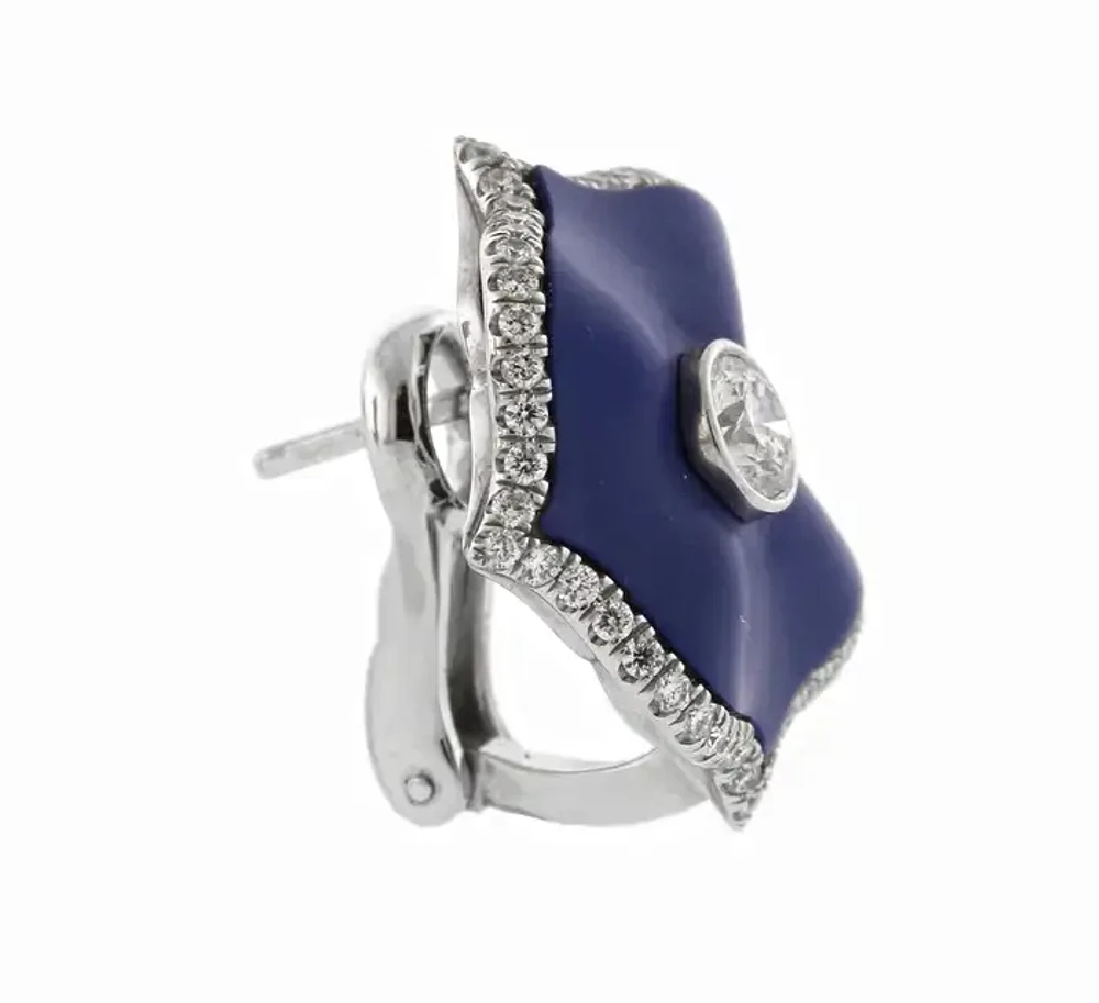 Bayco Blue Ceramic Lotus Diamond Earrings