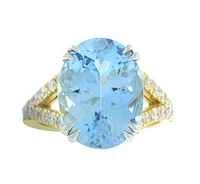 Aquamarine and Diamond Split Shank Ring