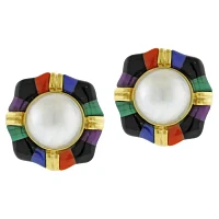 Asch Grossbardt Mabe Pearl and Gemstone Earrings