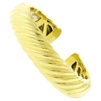 David Yurman 18kt Yellow Gold Grooved Wide Bangle