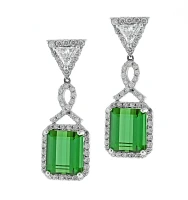 Green Tourmaline and Diamond Dangle Earrings